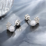 925 Sterling Silver 0.1 Carat Moissanite and Pearl Earrings for Women