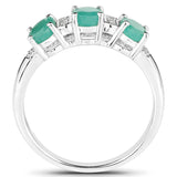 0.90 Carat Genuine Emerald and White Topaz .925 Sterling Silver Ring