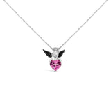 Sterling Silver Diamond Accent & Created Pink Sapphire Angel Heart Pendant Necklace