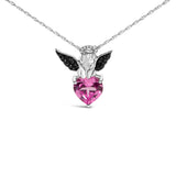 Sterling Silver Diamond Accent & Created Pink Sapphire Angel Heart Pendant Necklace