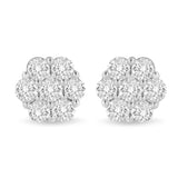 14K White Gold 3 cttw Prong Set Round-Cut Diamond Floral Cluster Stud Earring (I-J Color, SI1-SI2 Clarity)