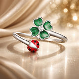 925 Sterling Silver Ladybug Four-leaf Clover Ring for Women