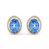 18K Yellow Gold 11x14MM Blue Fluorite Oval Stud Earrings with 1/2 Cttw Diamond Halo