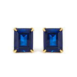 18K Yellow Gold 10x8 MM Lab Created Blue Sapphire Emerald Cut Solitaire Stud Earrings