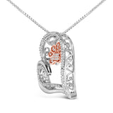 14K Rose Gold Plated Sterling Silver 1/10 Cttw Diamond Paw & Heart Pendant Necklace