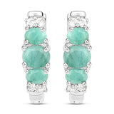 1.30 Carat Genuine Emerald and White Topaz .925 Sterling Silver Earrings