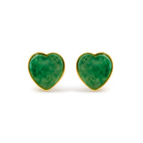 18K Yellow Gold 9x8 MM Bezel Set Green Jade Heart Stud Earrings