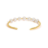 18K Yellow Gold Freshwater Pearl Cuff Bangle Bracelet