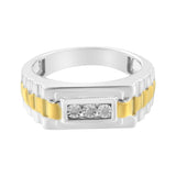 10K Yellow Gold Plated .925 Sterling Silver Diamond Accent Miracle-Set 3 Stone Ridged Band Gentlemen's Fashion Ring (I-J Color, I2-I3 Clarity) - Size 10