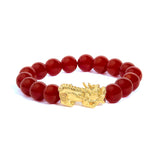 18K Yellow Gold Dragon Charm Red Agate Beaded Charm Bracelet