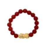 18K Yellow Gold Dragon Charm Red Agate Beaded Charm Bracelet