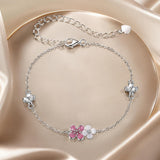 925 Sterling Silver Enamel Charm Bracelet with Pavé CZ, 15+6cm for Women