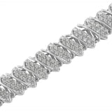 .925 Sterling Silver 3.0 Cttw Diamond Multi Row Cluster Slanted Wave Link 7-Â¼â€ Tennis Bracelet (I-J Color, I2-I3 Clarity)