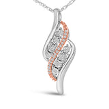 14k Rose Gold Plated Sterling Silver 1/10 Cttw Diamond Swirl Pendant Necklace