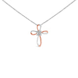 10K Rose Gold Plated Sterling Silver Diamond Accent Cross Pendant Necklace