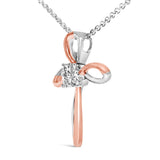 10K Rose Gold Plated Sterling Silver Diamond Accent Cross Pendant Necklace