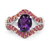 3.53 Carat Genuine Amethyst and Ruby .925 Sterling Silver Ring
