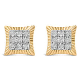 10K Yellow Gold Plated .925 Sterling Silver 1/4 Cttw Diamond Textured Halo Stud Earrings
