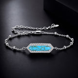 925 Sterling Silver White Gold Plated Bracelets with Synthetic Turquoise for Women