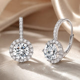 925 Sterling Silver Moissanite Earrings with Pavé Setting, 1.9x1.0cm for Women