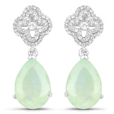 10.07 Carat Genuine Prehnite And White Topaz .925 Sterling Silver Earrings