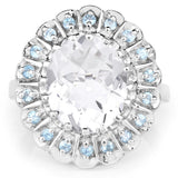 5.90 Carat Genuine Crystal Quartz and Swiss Blue Topaz .925 Sterling Silver Ring