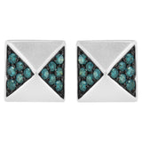 14K White Gold 1/4 Cttw Treated Blue Diamond Pyramid Stud Earring (Blue Color, SI1-SI2 Clarity)