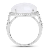 7.33 Carat Genuine White Rainbow Moonstone And White Topaz .925 Sterling Silver Ring