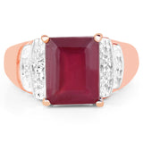 14K Rose Gold Plated 4.26 Carat Genuine Glass Filled Ruby and White Topaz .925 Sterling Silver Ring