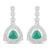 1.39 Carat Genuine Zambian Emerald and White Diamond 14K White Gold Earrings