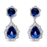 18K White Gold Blue Sapphire and Diamond 2.00 Cttw Diamond Halo Drop and Dangle Earring (G-H Color, SI1-SI2 Clarity)