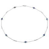 6.43 Carat Genuine Blue Sapphire and White Diamond .925 Sterling Silver Necklace