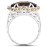 9.58 Carat Genuine Smoky Quartz and Citrine .925 Sterling Silver Ring