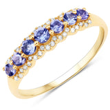 0.51 Carat Genuine Tanzanite and White Diamond 14K Yellow Gold Ring