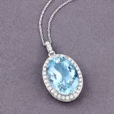 9.59 Carat Genuine Aquamarine and White Diamond 14K White Gold Pendant