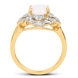 14K Yellow Gold Plated 1.40 Carat Genuine Opal and White Topaz .925 Sterling Silver Ring