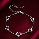 925 Sterling Silver 15+6cm 0.8cm Heart White Gold Plated Bracelet for Women
