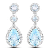 9.46 Carat Genuine Blue Topaz and White Topaz .925 Sterling Silver Earrings
