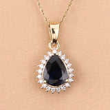 2.09 Carat Genuine Blue Sapphire and White Diamond 14K Yellow Gold Pendant