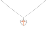 14K Rose Gold Plated Sterling Silver 1/5 Cttw Diamond Heart Cross Pendant Necklace
