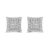 14K White Gold 1.00 Cttw Princess And Round-Cut Diamond Square Stud Earrings (G-H Color, SI1-SI2 Clarity)