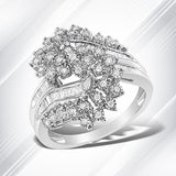 10K White Gold 1/2 Cttw Round and Baguette-Cut "S" Shaped Bypass Cocktail Ring (I-J Color, I1-I2 Clarity) - Size 7