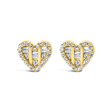 14K Yellow Gold Plated .925 Sterling Silver 1/2 Cttw Round and Baguette Diamond Composite Heart Shaped Stud Earring (I-J Color, SI2-I1 Clarity)