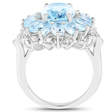 7.57 Carat Genuine Blue Topaz and White Topaz .925 Sterling Silver Ring