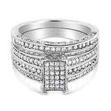 .925 Sterling Silver 3/4 Cttw Prong Set Round Diamond Composite Engagement Ring and Band Set (I-J Color, I3 Clarity) - Size 6.5