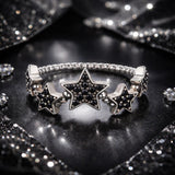 925 Sterling Silver Oxidized Rings with Pavé Setting CZ, Size 6.0 for Women
