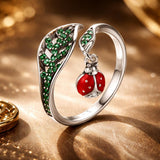 925 Sterling Silver Ring with Genuine Beetle and Leaf Design - 0.8x0.5cm, Women