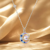 925 Sterling Silver Necklace with Pavé CZ & Transparent Glass Pendant for Women
