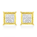 14K Yellow Gold 1 Cttw Princess Cut Diamond Square Stud Earrings