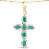 18K Yellow Gold Plated 0.84 Carat Genuine Emerald .925 Sterling Silver Pendant